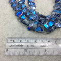 12mm x 15mm Glossy Faceted Transparent/Metallic Blue/Purple Glass Butterfly Shaped Beads - Sold By 12" Strands (~ 25 Beads)