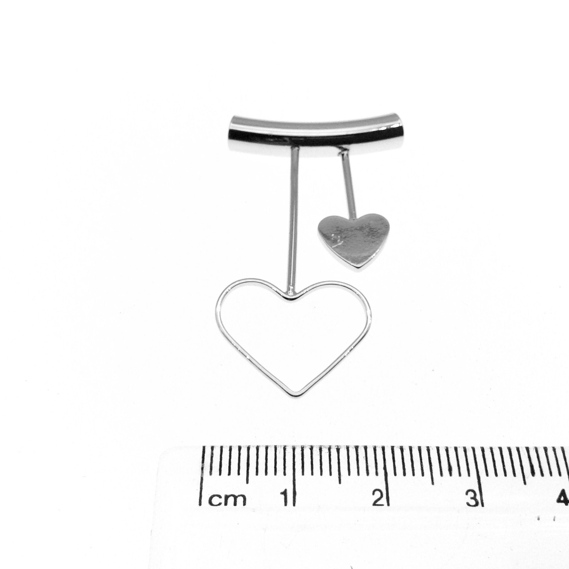 Silver Plated Tube Pendant - with Heart Embellishments - Measuring 25mm x 43mm with 5mm Hole - Sold Individually, Chosen at Random