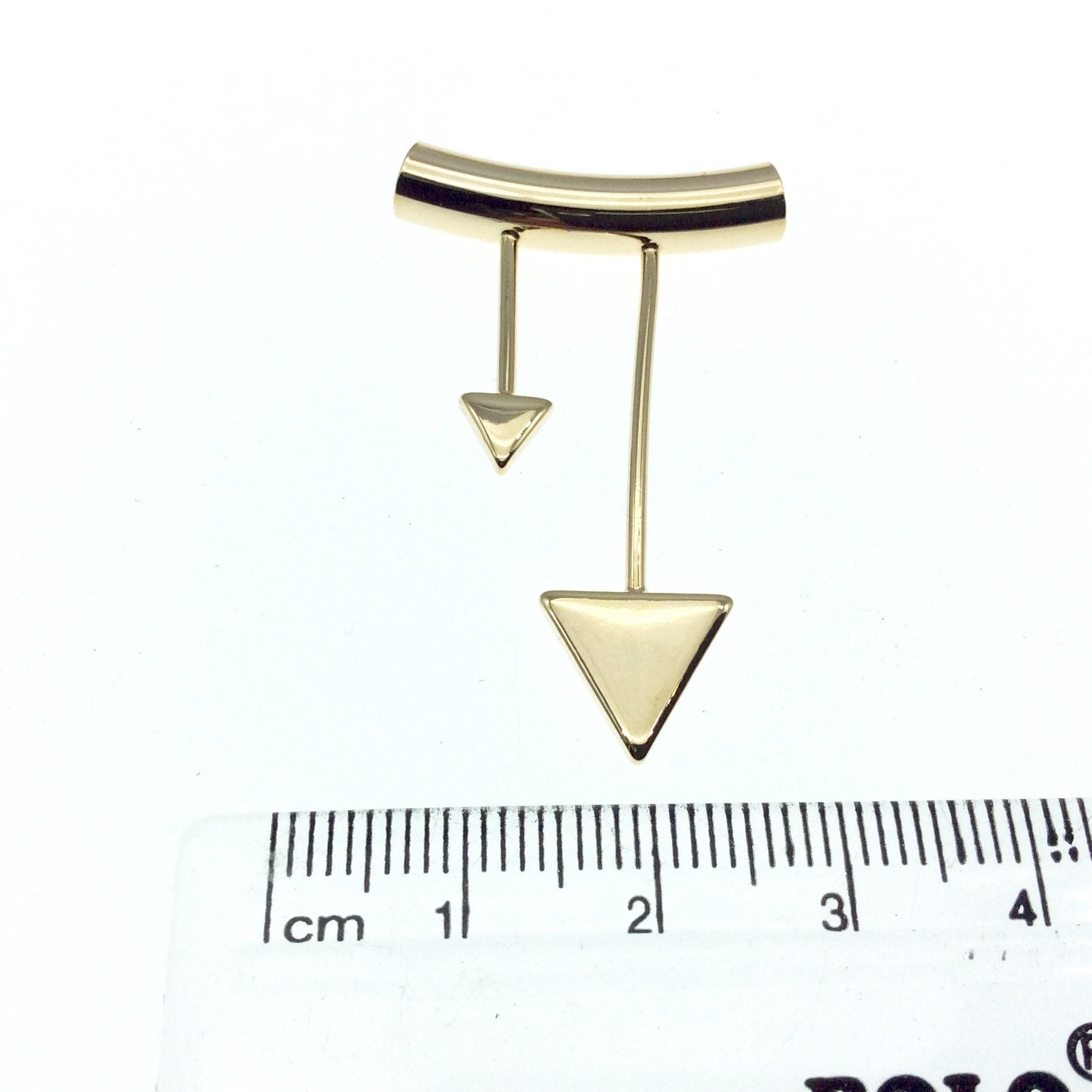 Gold Plated Tube Pendant - with Triangle Embellishments - Measuring 25mm x 38mm with 5mm Hole - Sold Individually, Chosen at Random