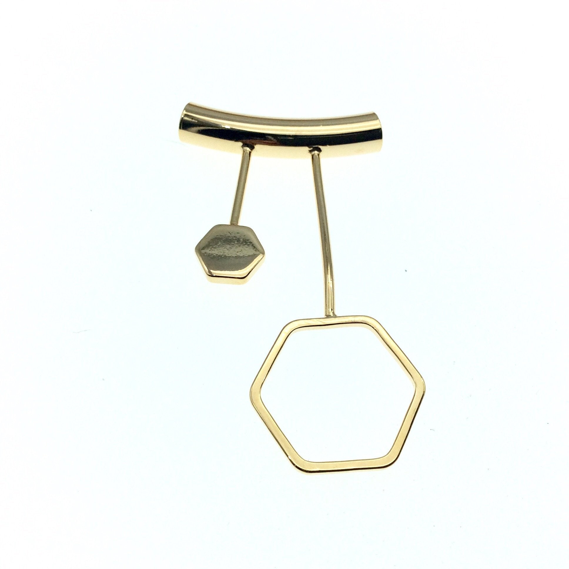 Gold Plated Tube Pendant - with Hexagon Embellishments - Measuring 25mm x 45mm with 5mm Hole - Sold Individually, Chosen at Random