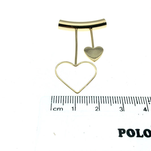 Gold Plated Tube Pendant - with Heart Embellishments - Measuring 25mm x 43mm with 5mm Hole - Sold Individually, Chosen at Random