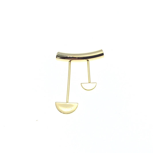 Gold Plated Tube Pendant - with Half Moon Embellishments - Measuring 25mm x 35mm with 5mm Hole - Sold Individually, Chosen at Random