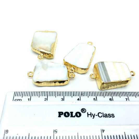 Medium Sized Gold Plated White Agate Freeform Shaped Connectors - Measuring 20mm - 25mm long, Approx. - Sold Individually, Random