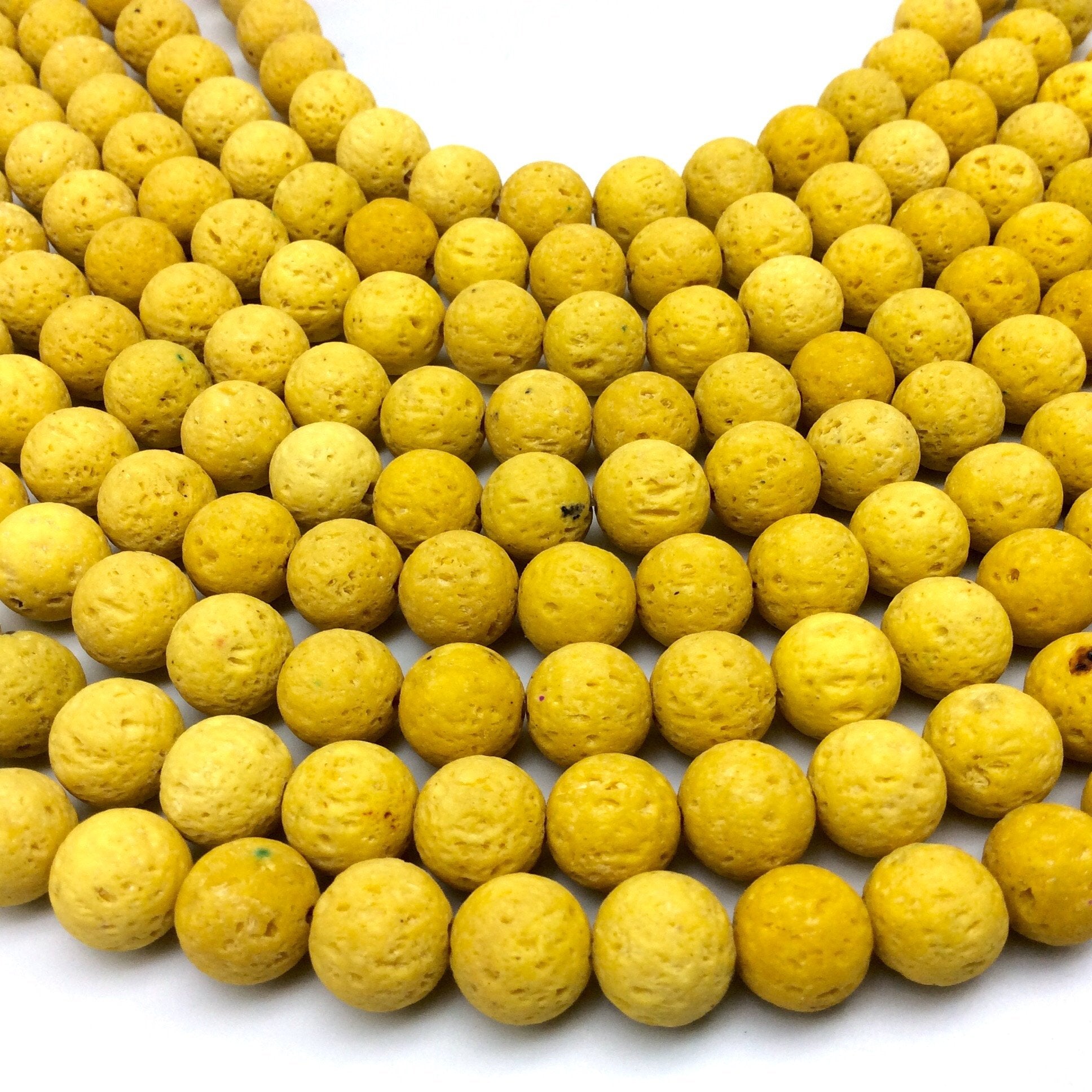 10mm Bright Yellow Colored Volcanic Lava Rock Round/Rondelle Shaped Diffuser Beads w/ 1.5mm Holes - Sold by 15" Strands (Approx. 40 Beads)