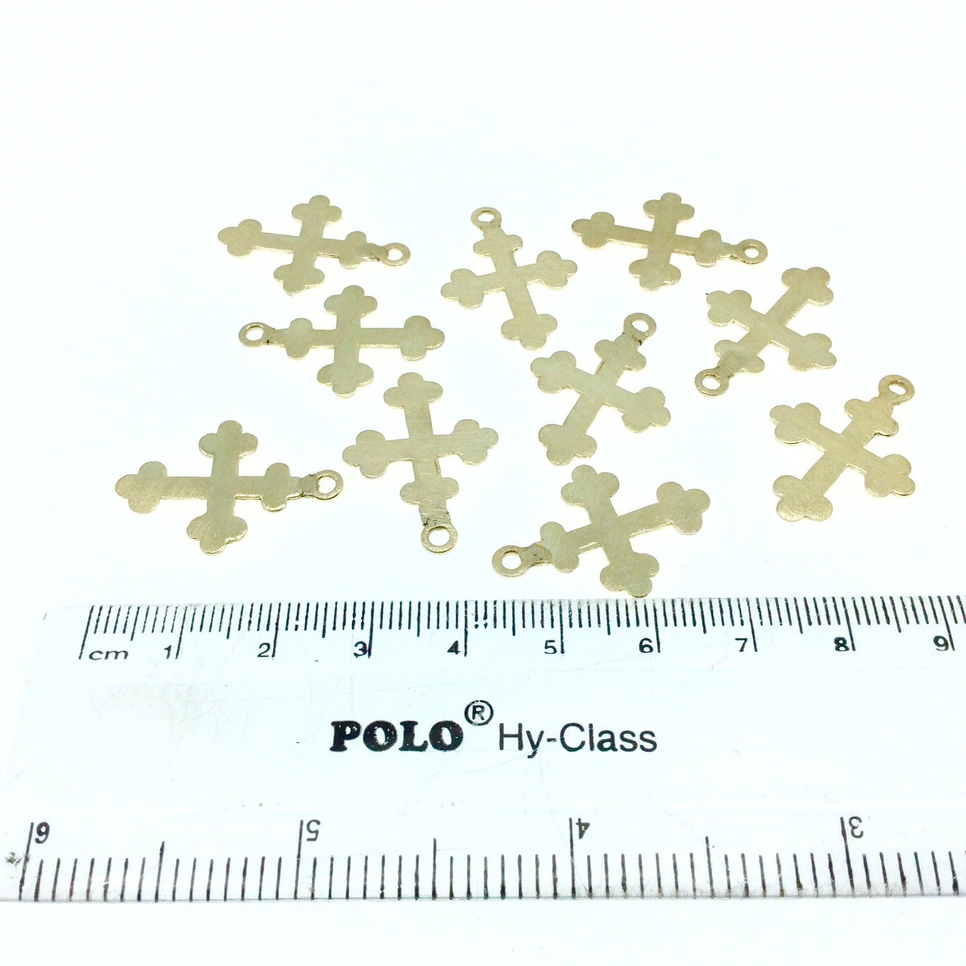 Medium Sized Gold Plated Copper Fancy Bulbed Medieval Cross Shaped Pendant Components - Measuring 18mm x 22mm - Sold in Packs of 10 (213-GD)