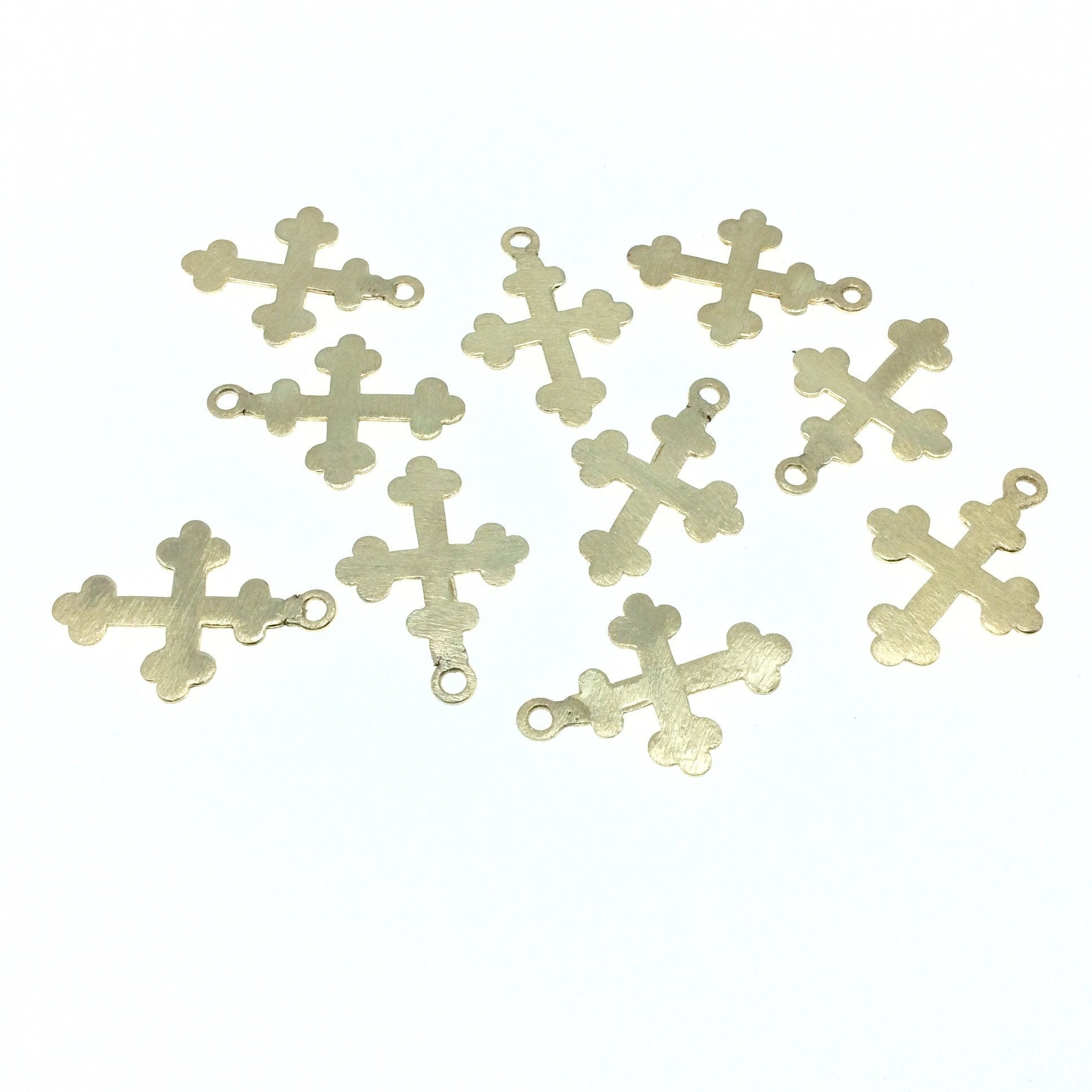 Medium Sized Gold Plated Copper Fancy Bulbed Medieval Cross Shaped Pendant Components - Measuring 18mm x 22mm - Sold in Packs of 10 (213-GD)