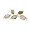 Small Sized Gold Plated Natural Flat Mixed Pink Agate Oval Shape Connector - 15-16mm Long Approx. - Sold Per Each, Selected at Random