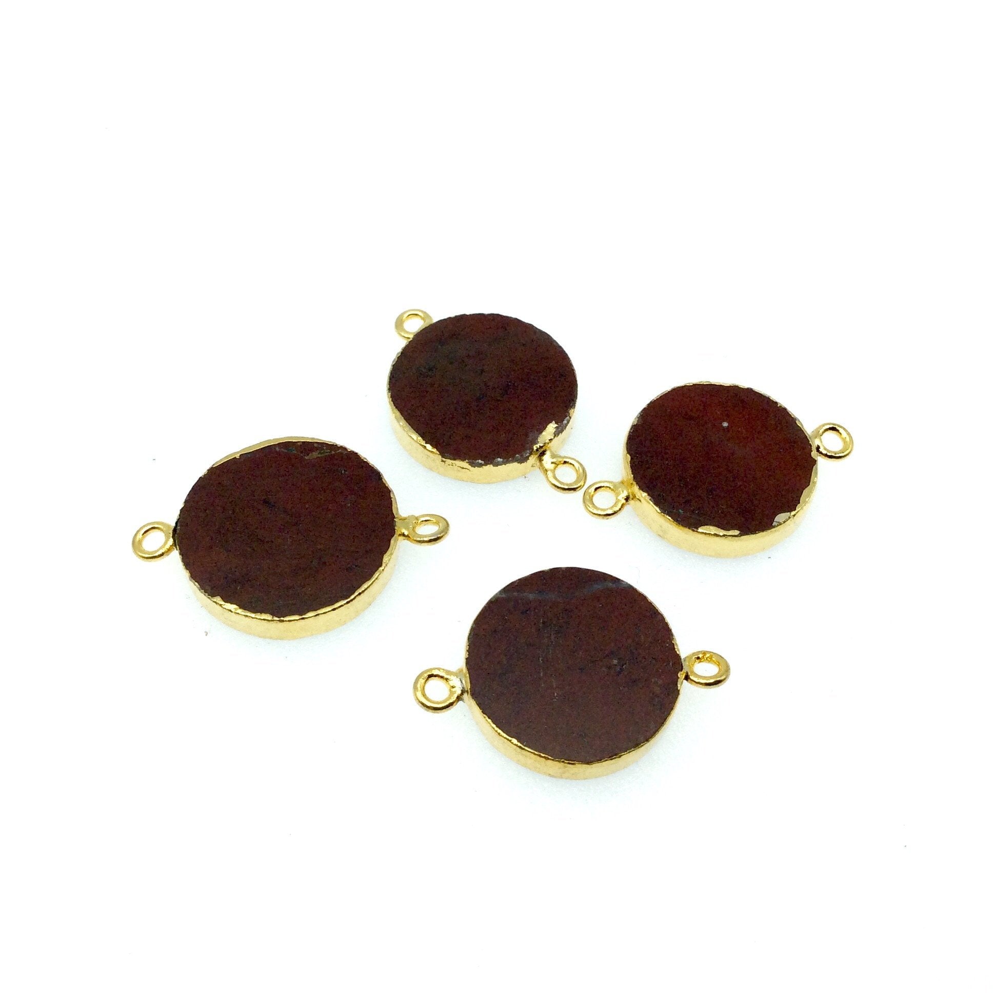 Large Sized Gold Plated Natural Flat Red Jasper Round Shape Connector - 18-20mm Approx. - Sold Per Each, Selected at Random