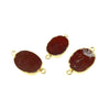 Large Sized Gold Plated Natural Flat Red Jasper Oval Shape Connector - 21-23mm Long Approx. - Sold Per Each, Selected at Random