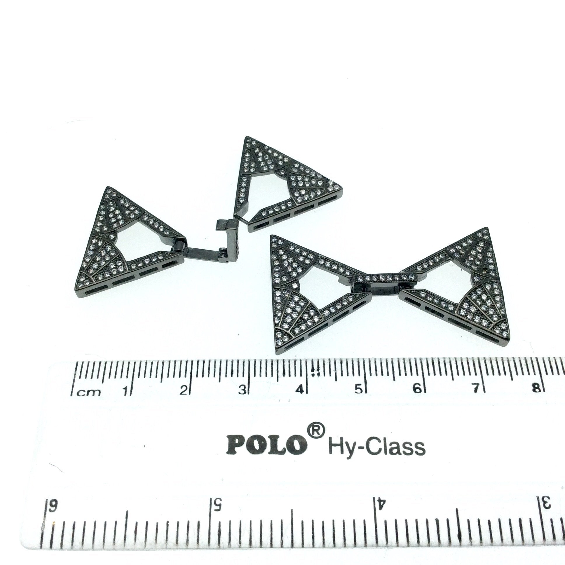 Large Gunmetal Plated Cubic Zirconia Encrusted/Inlaid Triangle Shaped Copper Clasp Components - Measuring 24mm x 42mm