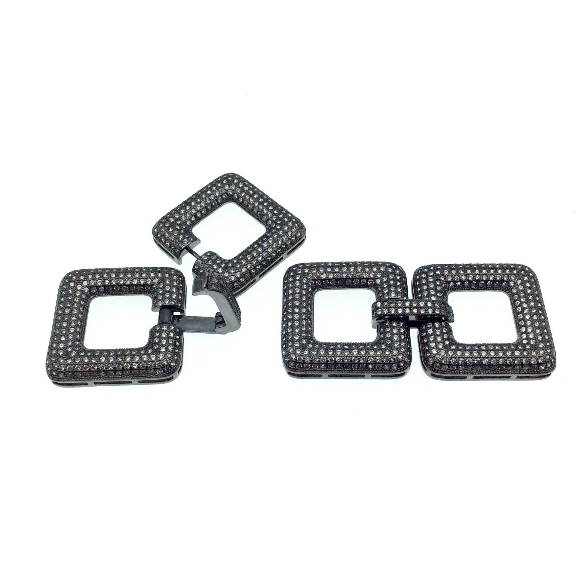 Large Gunmetal Plated Cubic Zirconia Encrusted/Inlaid Square Shaped Copper Clasp Components - Measuring 24mm x 42mm