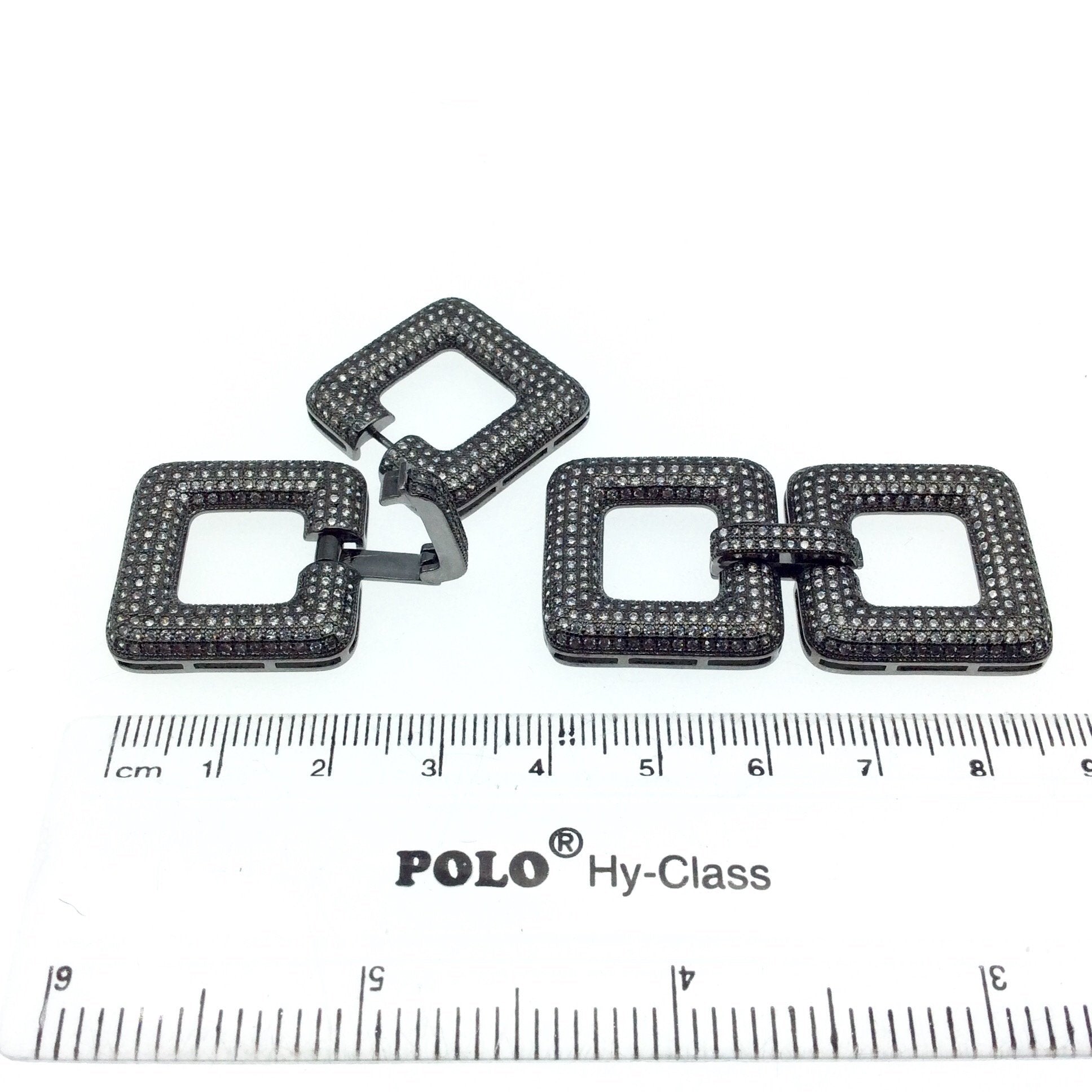 Large Gunmetal Plated Cubic Zirconia Encrusted/Inlaid Square Shaped Copper Clasp Components - Measuring 24mm x 42mm