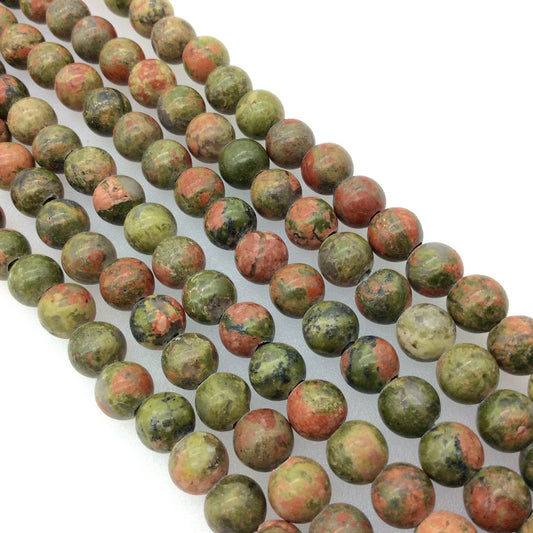 8mm Natural Green/Pink Unakite Smooth Finish Round/Ball Shaped Beads with 2.5mm Holes - 7.75" Strand (Approx. 25 Beads) - LARGE HOLE BEADS