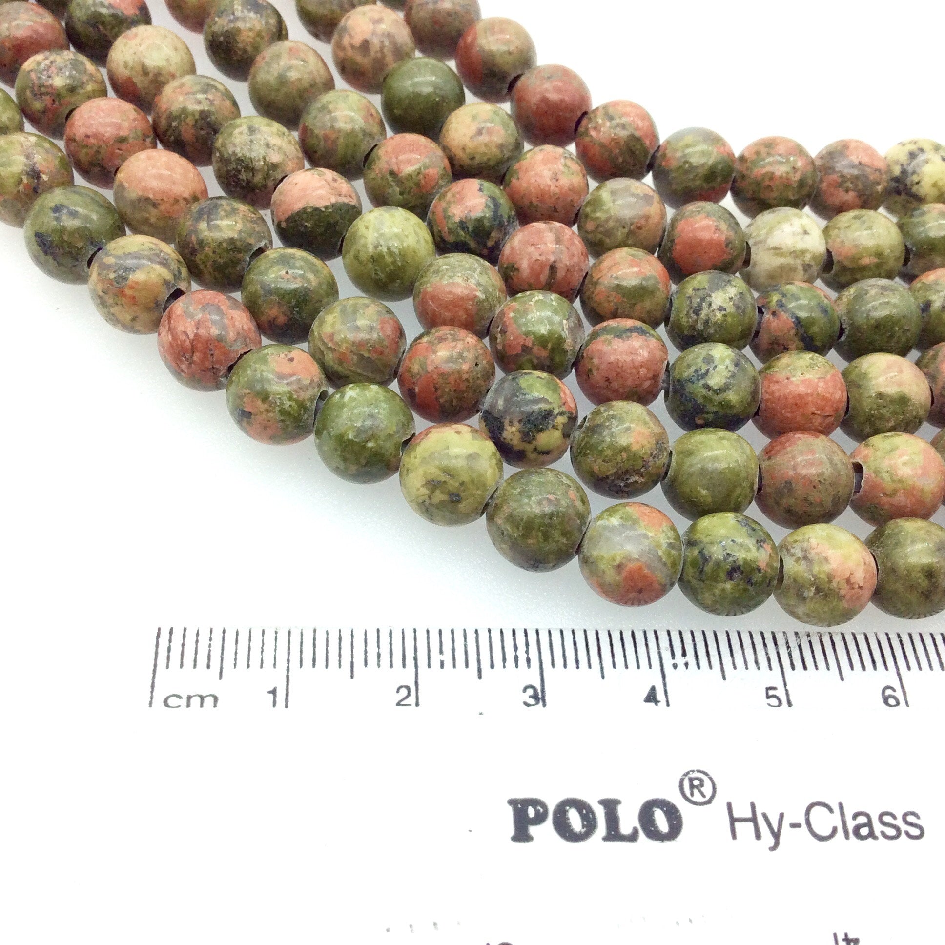 8mm Natural Green/Pink Unakite Smooth Finish Round/Ball Shaped Beads with 2.5mm Holes - 7.75" Strand (Approx. 25 Beads) - LARGE HOLE BEADS