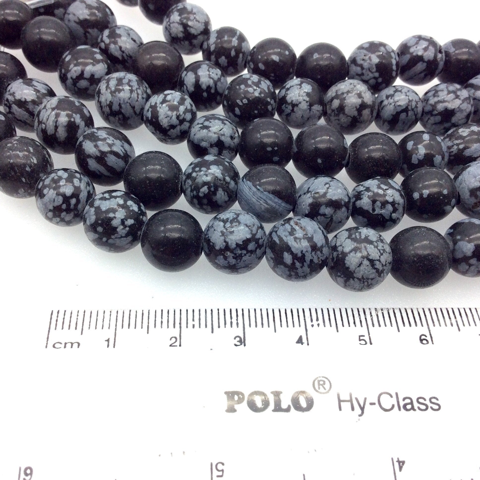 10mm Natural Snowflake Obsidian Smooth Finish Round/Ball Shaped Beads with 2.5mm Holes - 7.75" Strand (Approx. 20 Beads) - LARGE HOLE BEADS