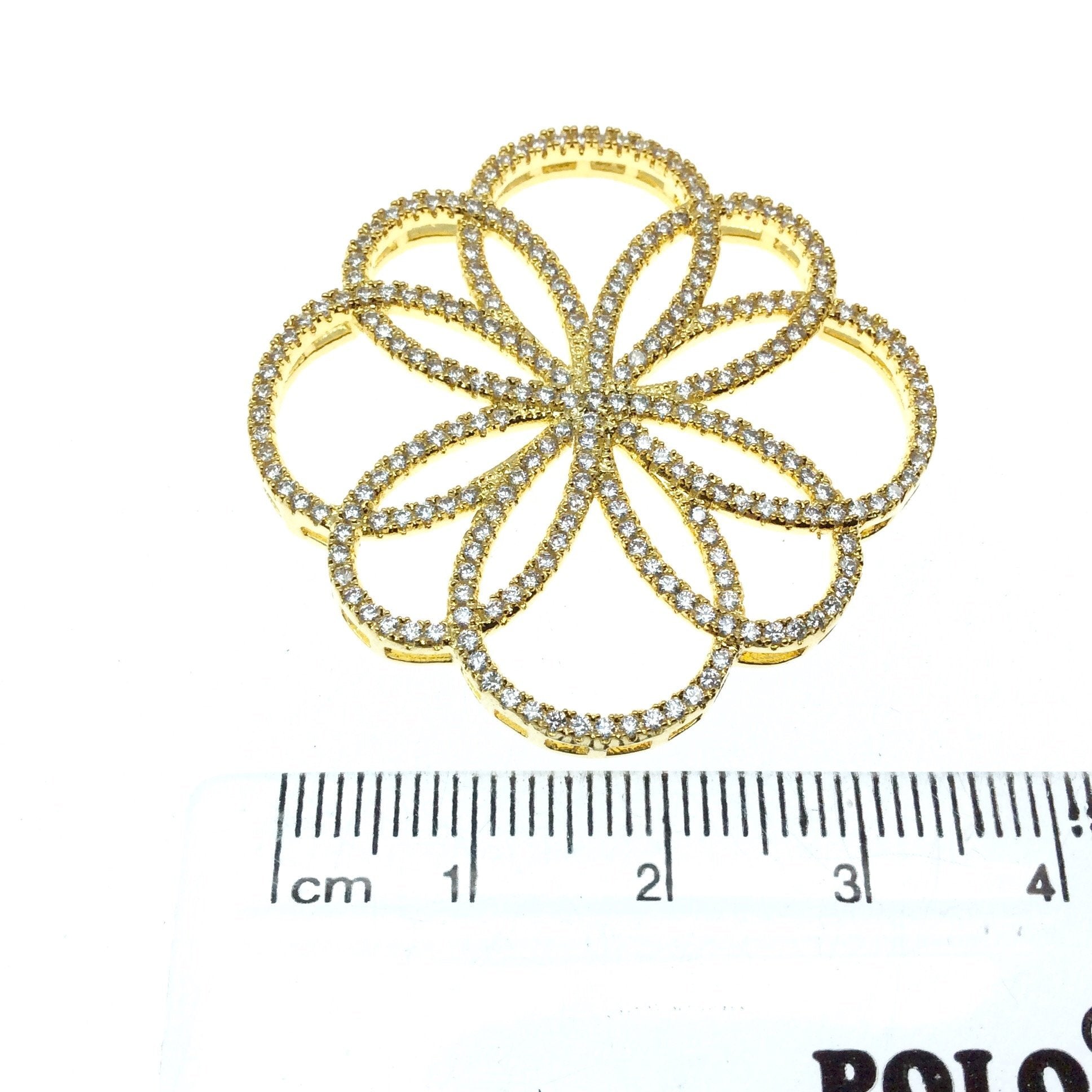 Gold Plated CZ Cubic Zirconia Flower of Life Shaped Copper Connector - Measures 36mm x 36mm  - Sold Individually, RANDOM