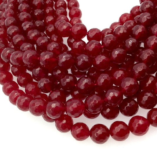 10mm Faceted Mixed Wine Red Agate Round/Ball Shaped Beads - 15" Strand (Approximately 38 Beads) - Natural Semi-Precious Gemstone