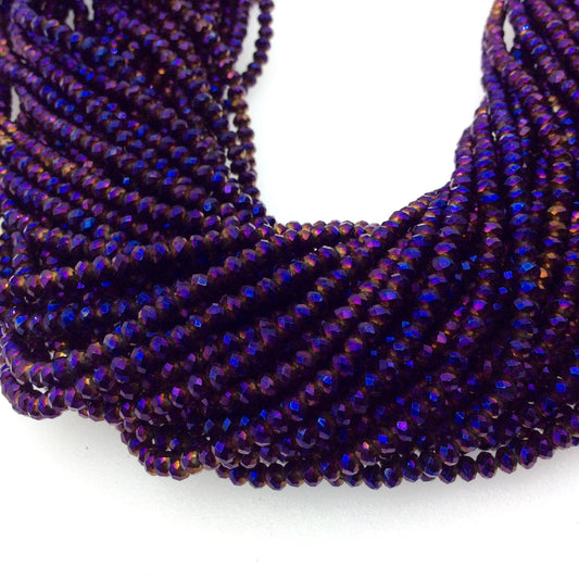 2mm x 3mm Faceted AB Deep Purple/Blue Metallic Rainbow Chinese Crystal Rondelle Shaped Beads - Sold by 16" Strands (Approx. 150 Beads)