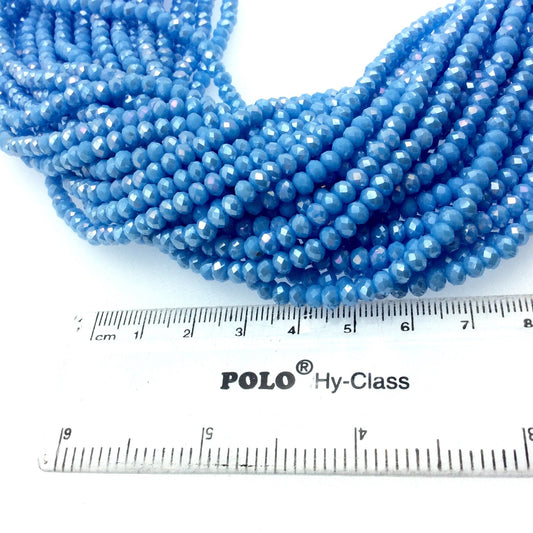 Chinese Crystal 3mm x 4mm Faceted Opaque Periwinkle Blue Glass Rondelle Beads - 12.75" Strand (Approximately 100 Beads) - Sold by the Strand