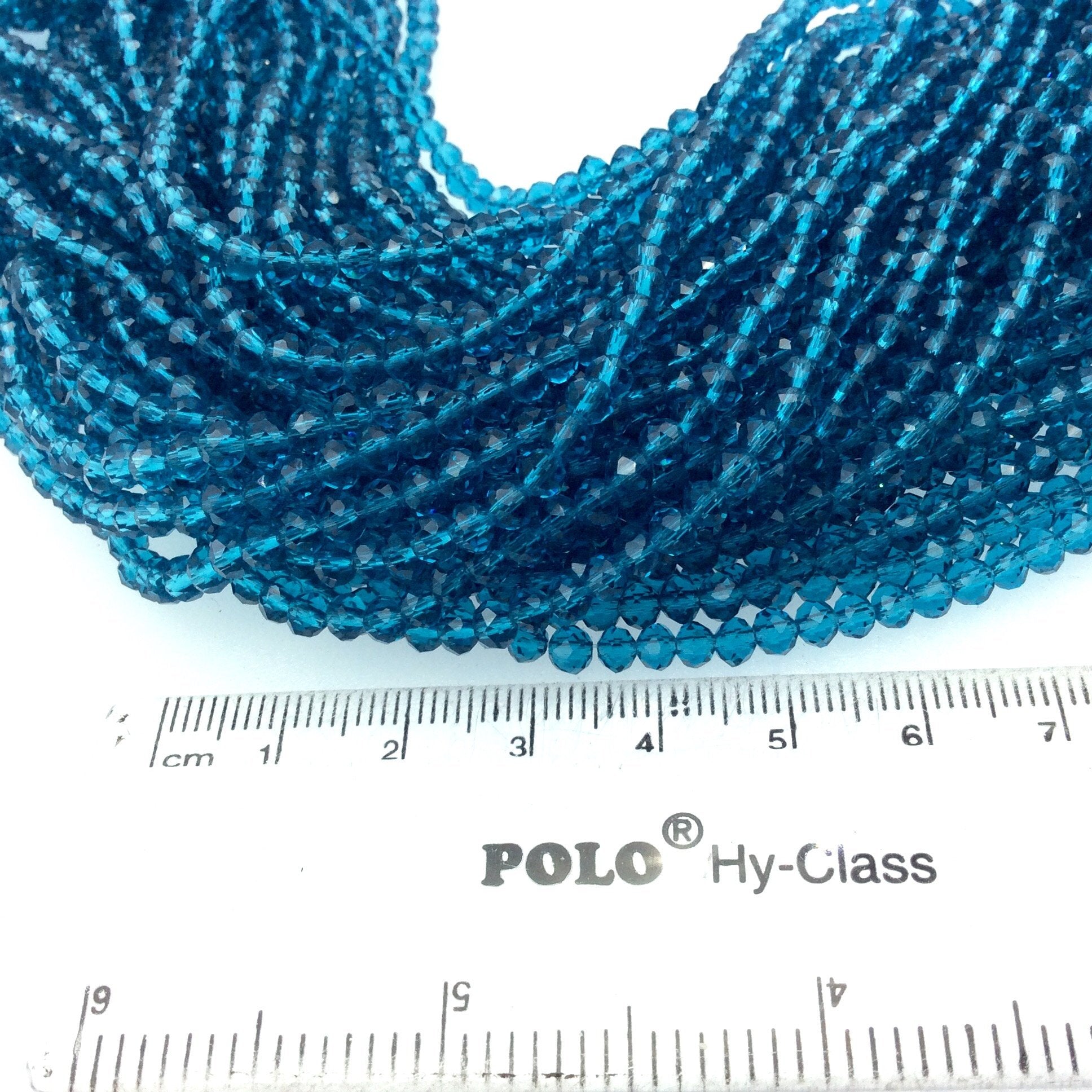 3mm x 4mm Glossy Finish Faceted Transparent Teal Blue Chinese Crystal Rondelle Beads - 16" Strand (Approx. 130 Beads)