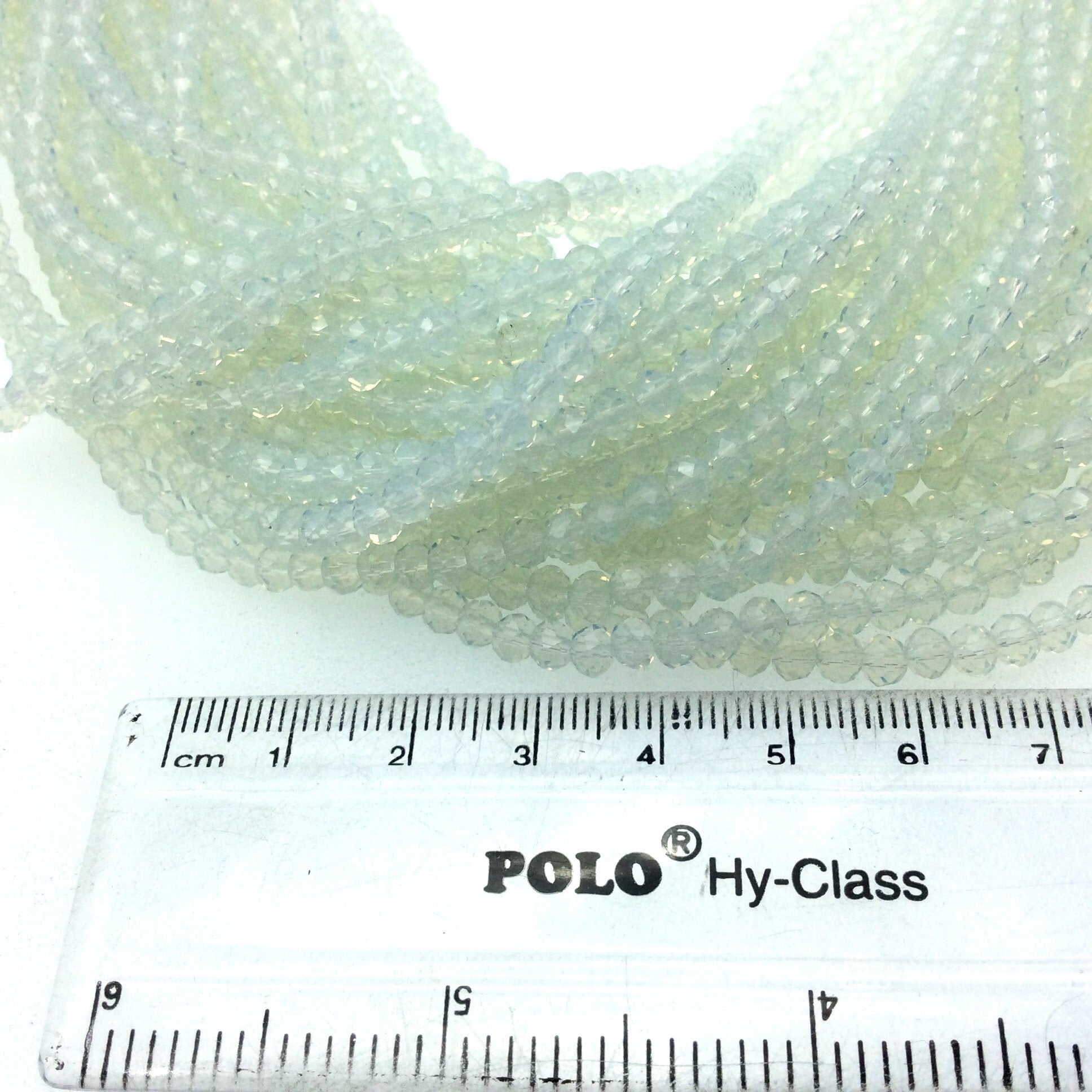 3mm x 4mm Glossy Finish Faceted Transparent Pale Celery Green Crystal Rondelle Shaped Beads - 19" Strand (Approx. 150Beads)