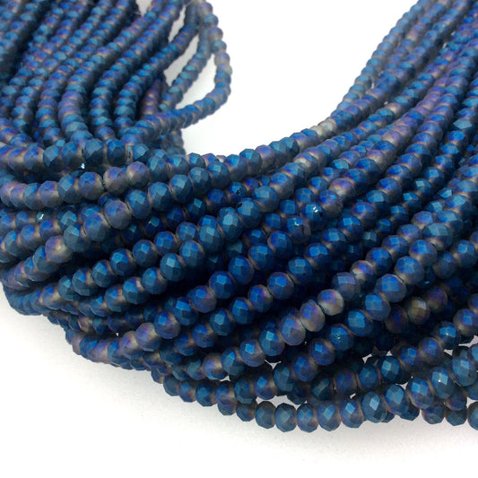 3mm x 4mm Matte Finish Faceted Opaque Bicolor Blue/Aqua Crystal Rondelle Shaped Beads - 19" Strand (Approx. 150Beads)