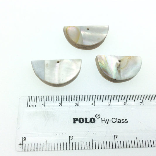 1 1/4" Iridescent White/Ivory Natural Abalone Shell Semi-Circle/Half Moon Shaped Pendant - Measuring 17mm x 30mm.