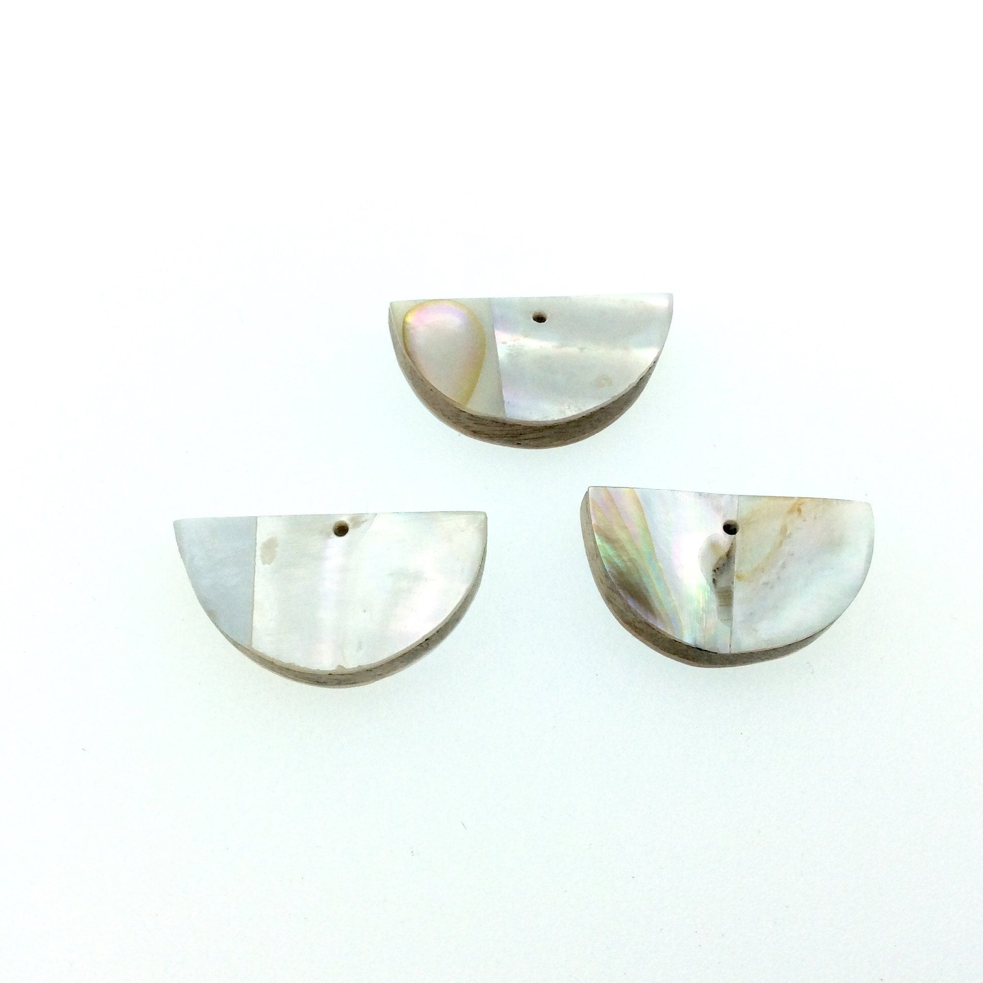 1 1/4" Iridescent White/Ivory Natural Abalone Shell Semi-Circle/Half Moon Shaped Pendant - Measuring 17mm x 30mm.