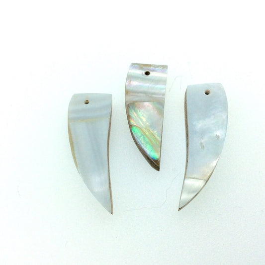 1 1/4" Iridescent White/Off White Natural Abalone Shell Tooth/Tusk Shaped Pendant - Measuring 13mm x 36mm, Approximately