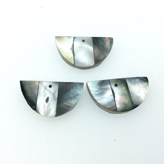 1 1/4" Iridescent Gray/White Natural Abalone Shell Semi-Circle/Half Moon Shaped Pendant - Measuring 17mm x 30mm.