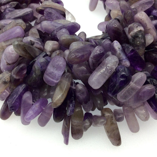 Smooth Amethyst Stick Beads - 15" Strand (Approximately 69 Beads) - Measuring 5-7mm x 14-20mm - Natural Semi-Precious Gemstone