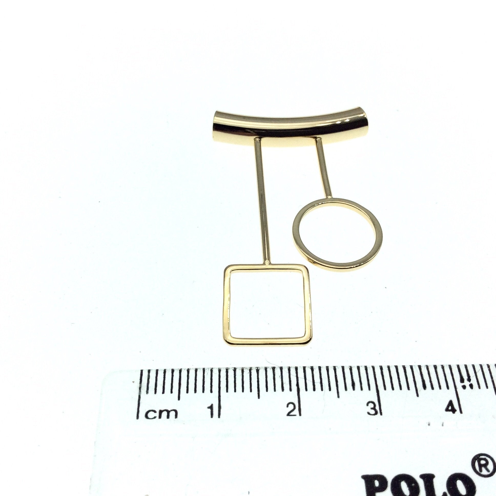 Gold Plated Tube Pendant - with Square + Circle Embellishments - Measuring 25mm x 40mm with 5mm Hole - Sold Individually, Chosen at Random