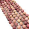 10mm Natural Pink Rhodonite Matte Finish Round/Ball Shaped Beads with 2.5mm Holes - 7.75" Strand (Approx. 20 Beads) - LARGE HOLE BEADS