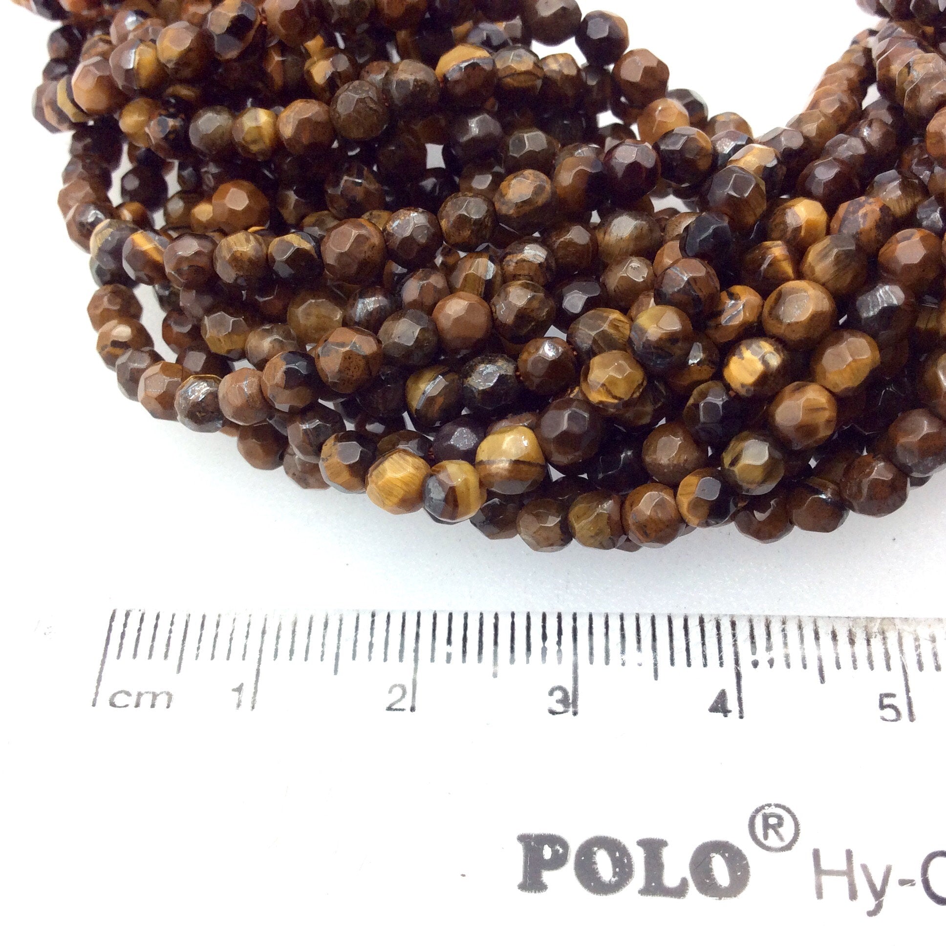 4mm Faceted Golden Brown Tiger Eye Round/Ball Shaped Beads - 14" Strand (Approx. 97 Beads) - Natural Hand-Strung Gemstone Bead Strand