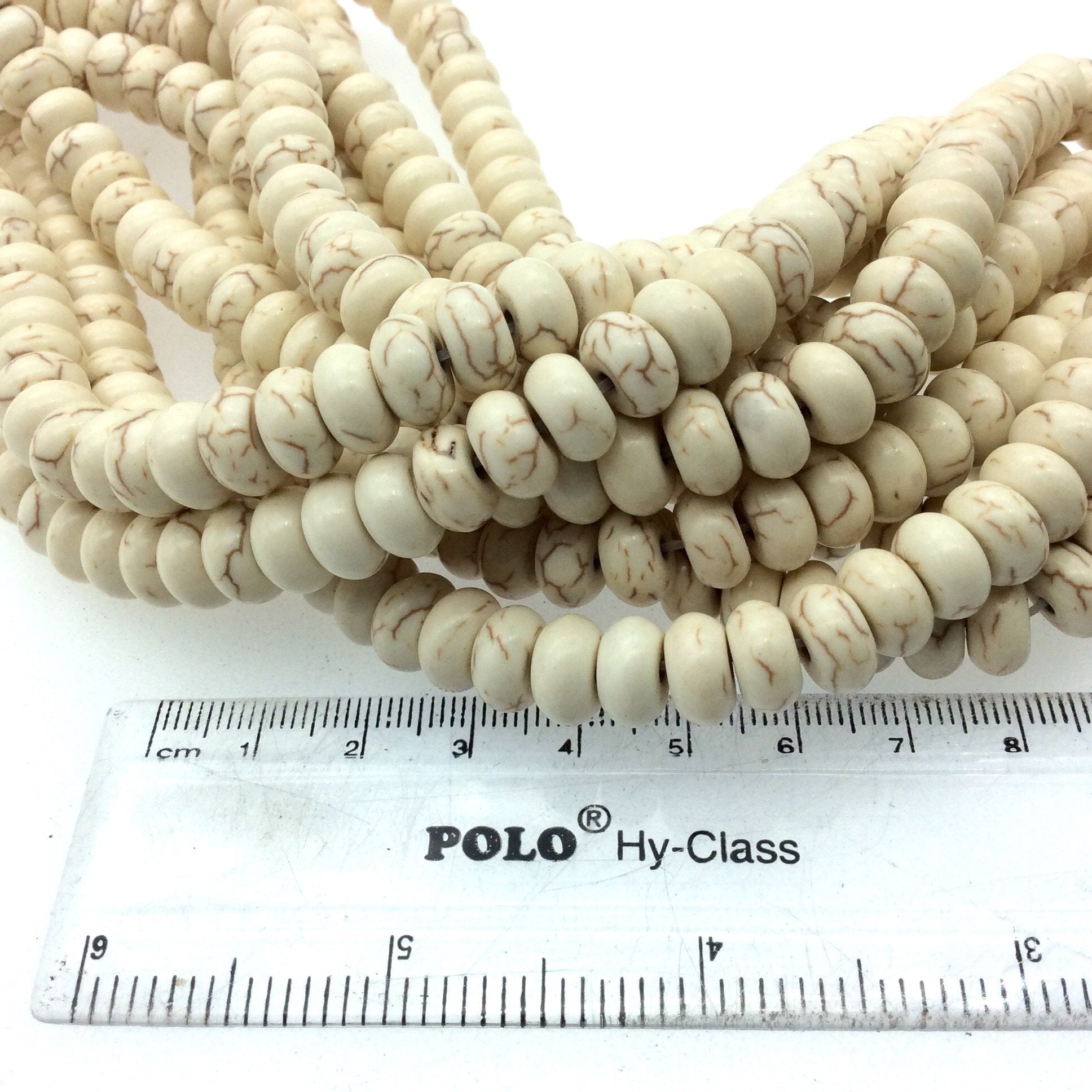 6mm x 10mm Ivory Brown Veined Howlite Smooth Finish Rondelle Shaped Beads with 1mm Holes - 14.5" Strand (Approx. 65 Beads) -