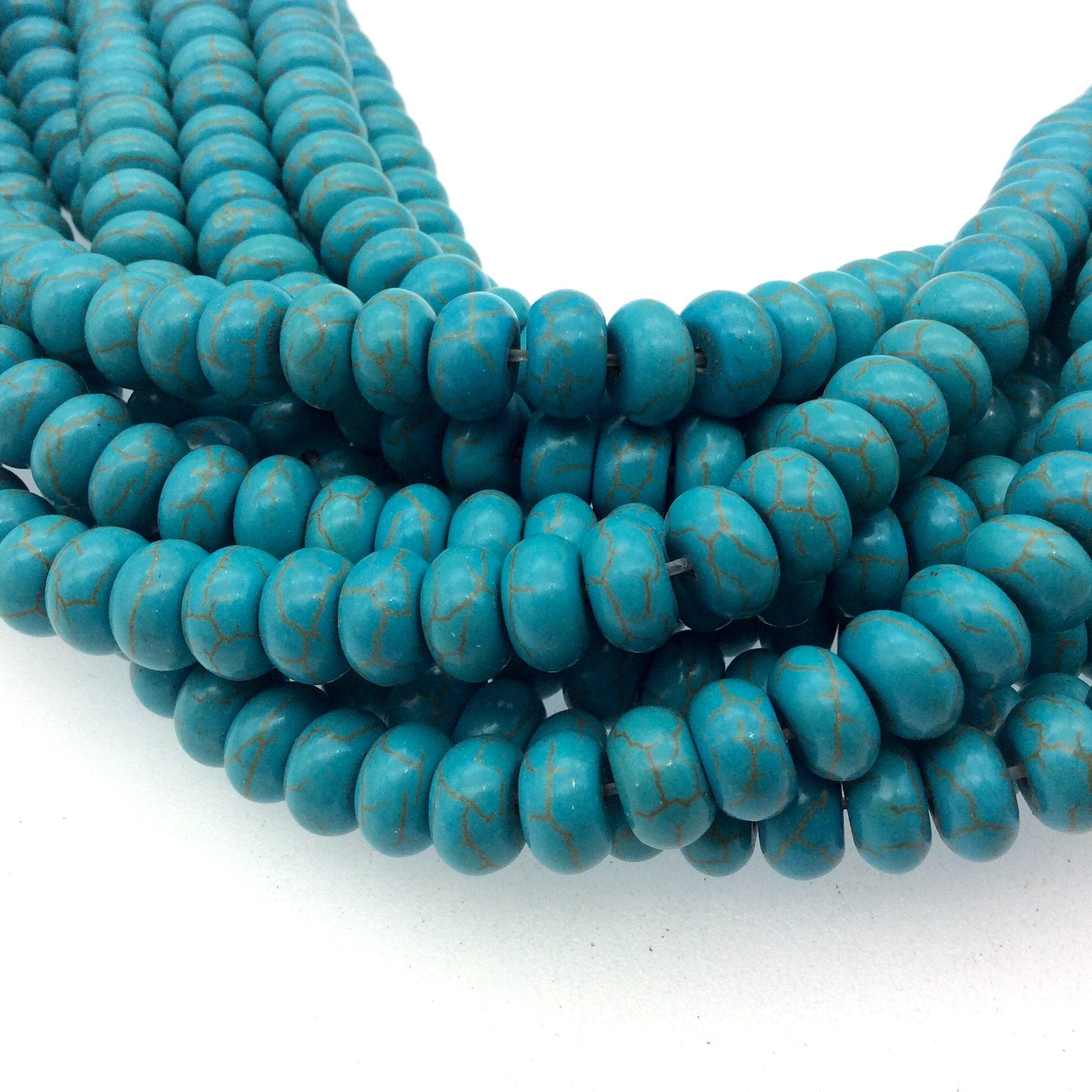 6mm x 10mm Mixed Dyed Blue Howlite Smooth Finish Rondelle Shaped Beads with 1mm Holes - 14.5" Strand (Approx. 65 Beads) -