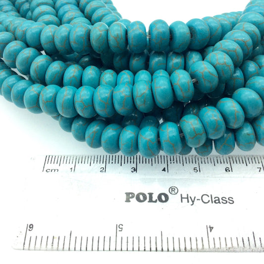 6mm x 10mm Mixed Dyed Blue Howlite Smooth Finish Rondelle Shaped Beads with 1mm Holes - 14.5" Strand (Approx. 65 Beads) -