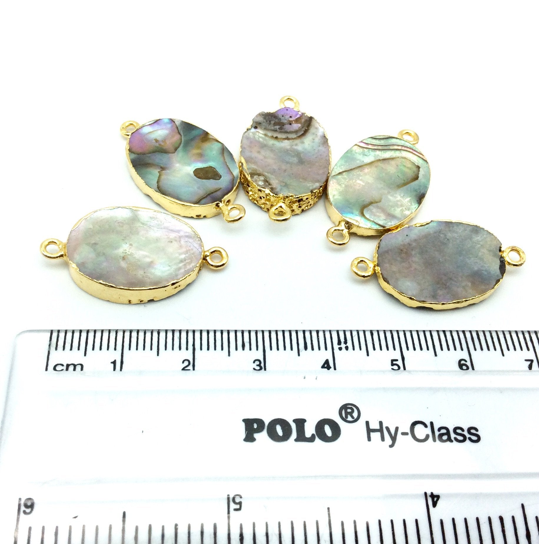 Large Single Gold Electroplated Natural Abalone Shell Horizontal Oval Shaped Connector - Measuring 18-21mm approximately