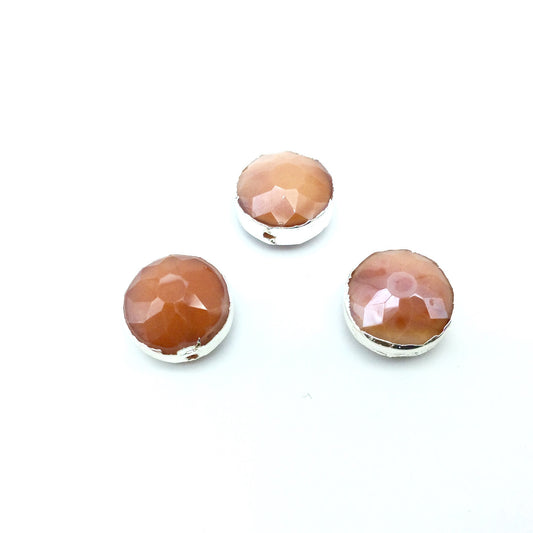 Silver Electroplated Faceted Opaque Burnt Orange Crystal Round/Coin Shaped Bead - 14mm - Sold Individually, At Random - High Quality Crystal