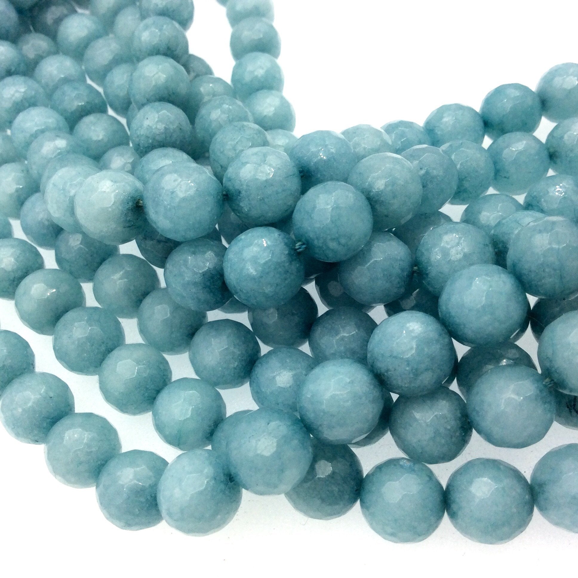 10mm Faceted Dyed Dusty Aqua Blue Natural Jade Round/Ball Shape Beads with 1mm Beading Holes - Sold by 14.5" Strands (Approx. 37 Beads)