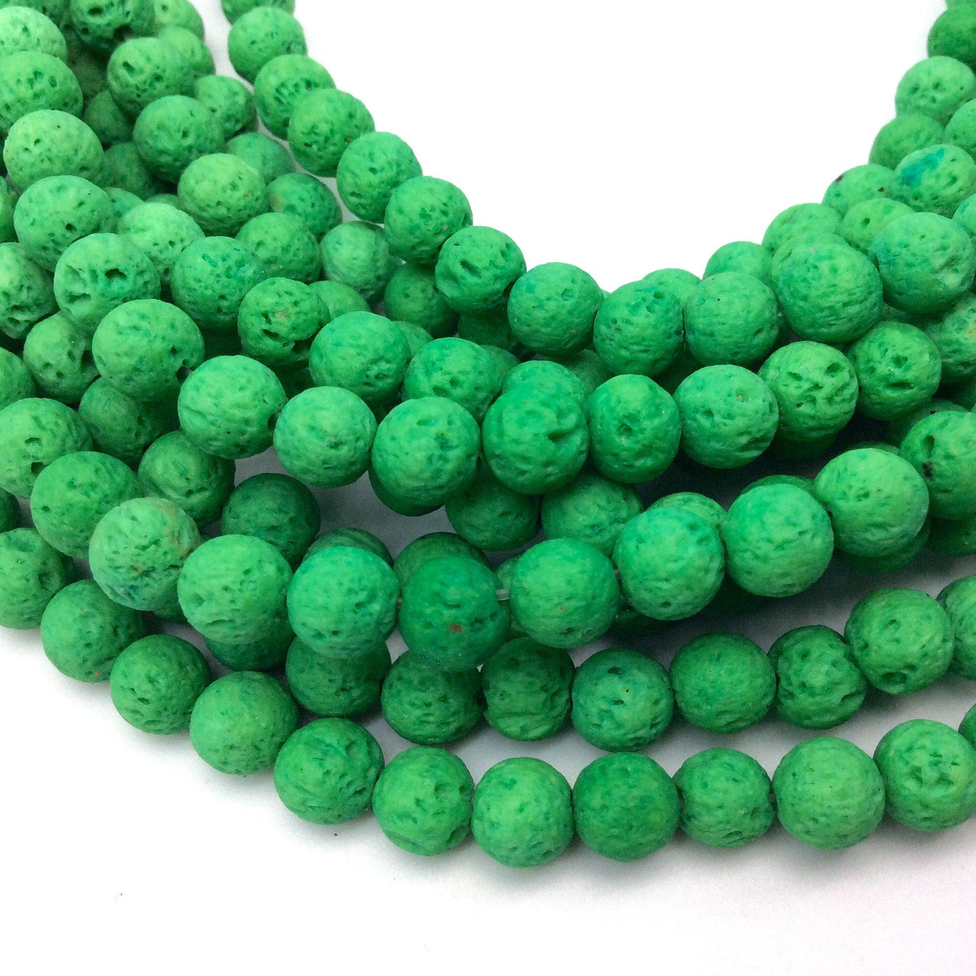 6mm Neon Green Colored Volcanic Lava Rock Round/Rondelle Shaped Diffuser Beads w/ 1.5mm Holes - Sold by 15" Strands (Approx. 65 Beads)