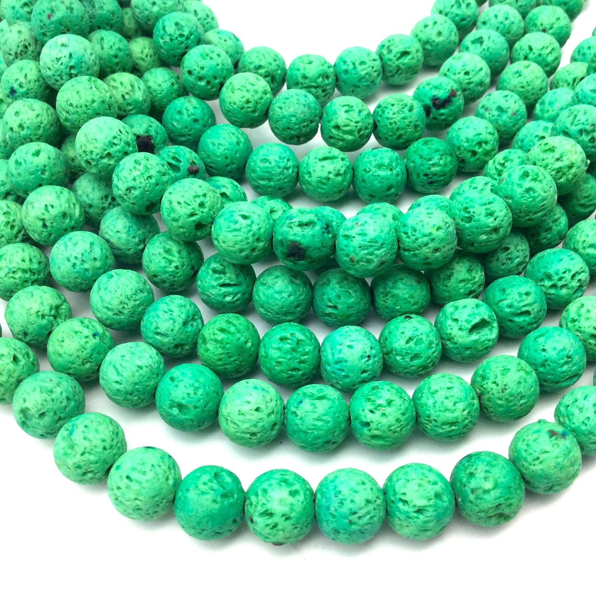 8mm Neon Green Colored Volcanic Lava Rock Round/Rondelle Shaped Diffuser Beads w/ 1.5mm Holes - Sold by 15" Strands (Approx. 50 Beads)