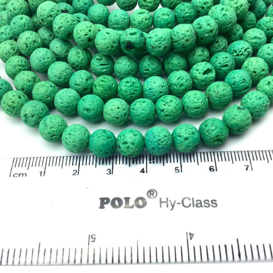 8mm Neon Green Colored Volcanic Lava Rock Round/Rondelle Shaped Diffuser Beads w/ 1.5mm Holes - Sold by 15" Strands (Approx. 50 Beads)