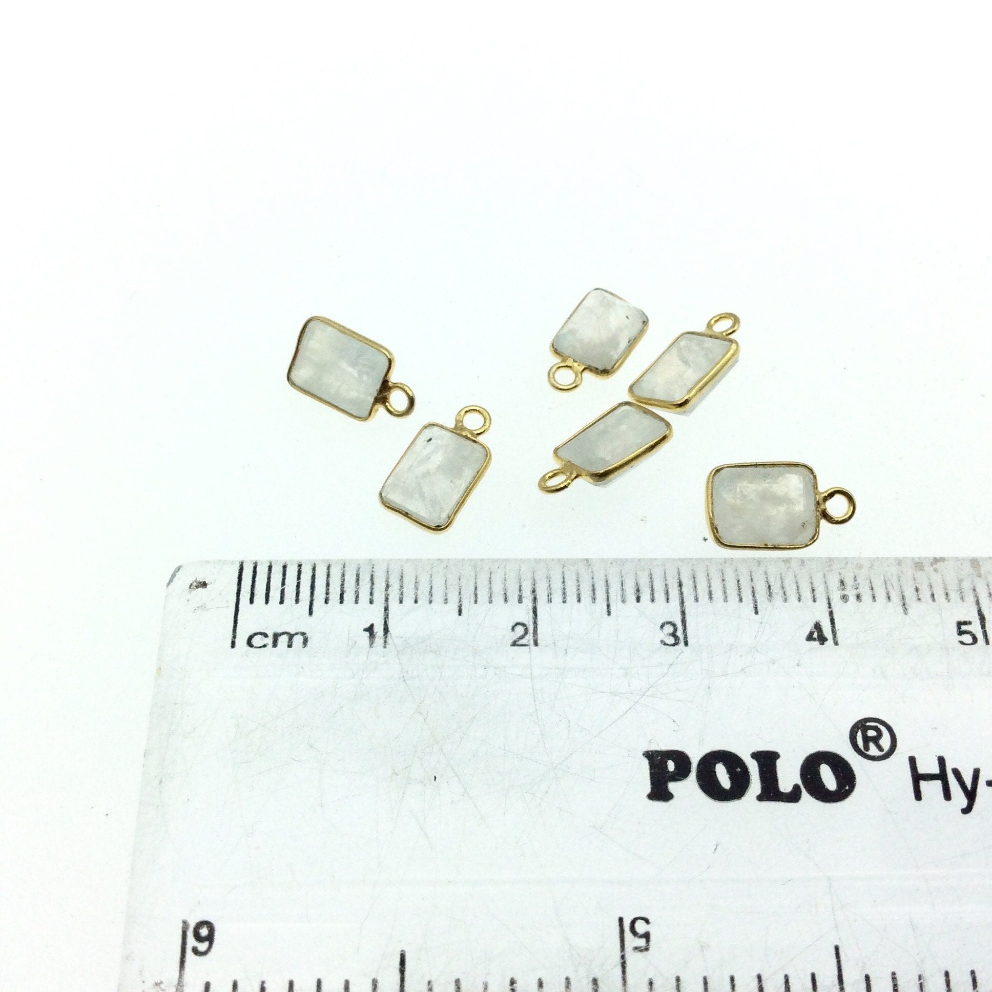 BULK PACK of Six (6) Gold Sterling Silver Pointed/Cut Stone Faceted Rectangle Shaped Moonstone Bezel Pendants - Measuring 5mm x 7mm