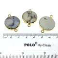 Large Sized Gold Plated Natural Flat Dendritic Opal Round Shaped Connector - 21mm - 23mm Approx. - Sold Per Each, Selected at Random