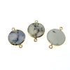 Large Sized Gold Plated Natural Flat Dendritic Opal Round Shaped Connector - 21mm - 23mm Approx. - Sold Per Each, Selected at Random