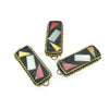 1.5" Multicolor Natural Ox Bone and Resin Mosaic Flat Rectangle Shape Gold Plated Bezel Connector With Dotted Edges - Measuring 16mm x 36mm.