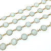 Gold Plated Copper Bezel Link Rosary Chain with 10mm Faceted Gray Chalcedony Circle Shaped Bezels - Sold by 1' Cut Sections