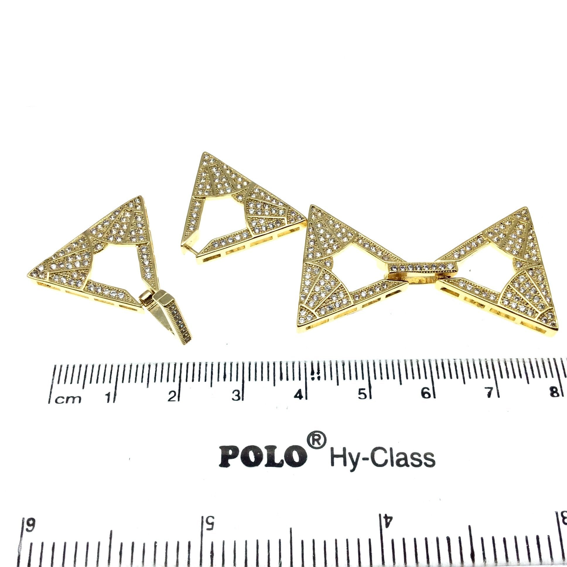 Large Gold Plated Cubic Zirconia Encrusted/Inlaid Triangle Shaped Copper Clasp Components - Measuring 24mm x 42mm