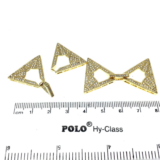 Large Gold Plated Cubic Zirconia Encrusted/Inlaid Triangle Shaped Copper Clasp Components - Measuring 24mm x 42mm